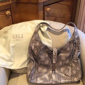 G.I.L.I. pink snake hobo bag with tassel